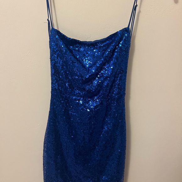 Lucy in the Sky Sparkling Blue Backless Dress - Picture 3 of 4